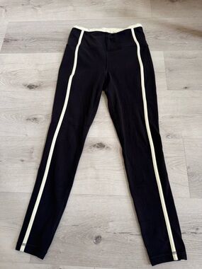 Athleta Black Leggings with Cream Side Stripes